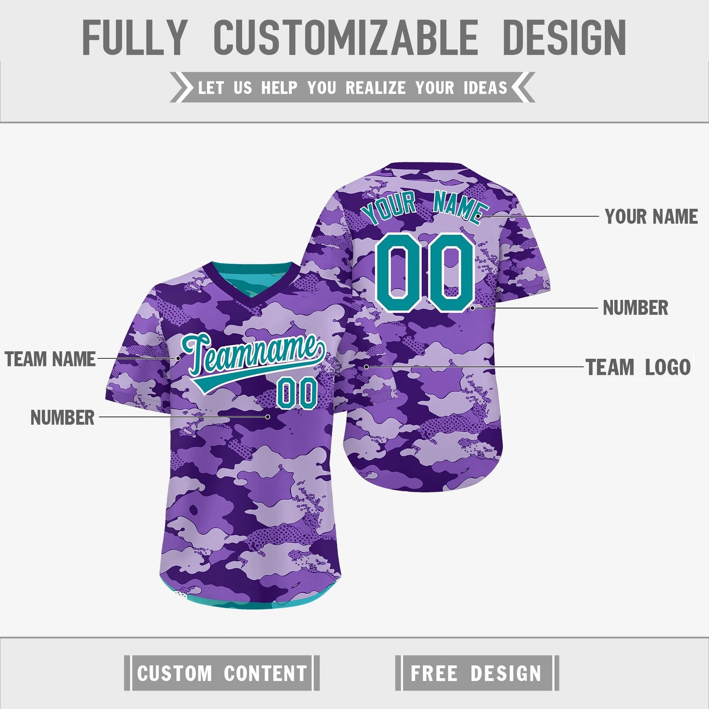 Custom Purple Light Purple Bright Green Reversible Pullover Baseball Jersey Camo Lightweight