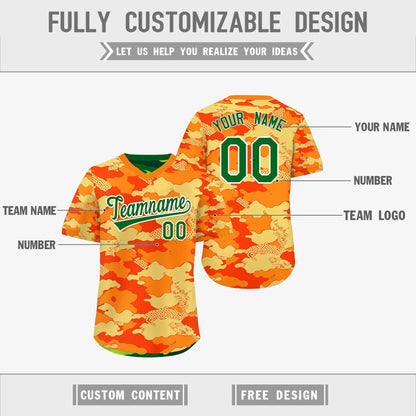 Custom Orange Dark Green Kelly Green Reversible Pullover Baseball Jersey Camo Breathable