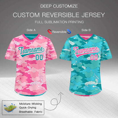 Custom Light Pink Pink White Reversible Pullover Baseball Jersey Camo Lightweight