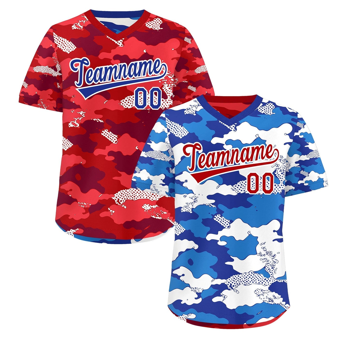 Custom Royal Royal Blue Red Reversible Pullover Baseball Jersey Camo Breathable