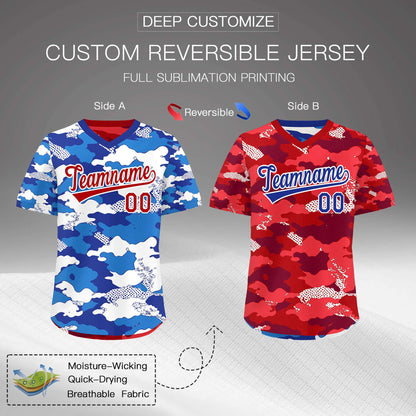 Custom Royal Royal Blue Red Reversible Pullover Baseball Jersey Camo Breathable