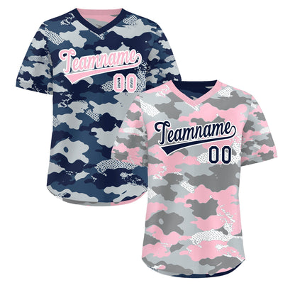 Custom Silver Gray Light Pink Reversible Pullover Baseball Jersey Camo Lightweight