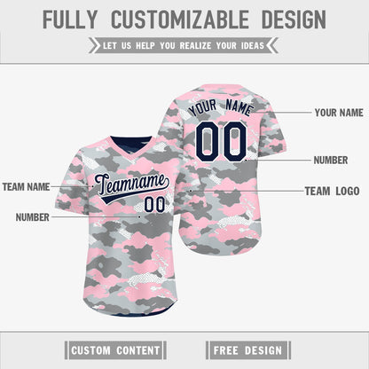 Custom Silver Gray Light Pink Reversible Pullover Baseball Jersey Camo Lightweight