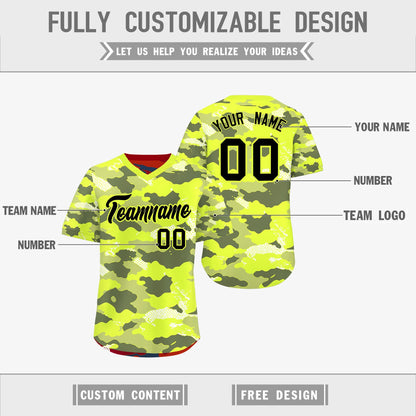 Custom Fluorescent Green Crimson Reversible Pullover Baseball Jersey Camo Stretch Fabric