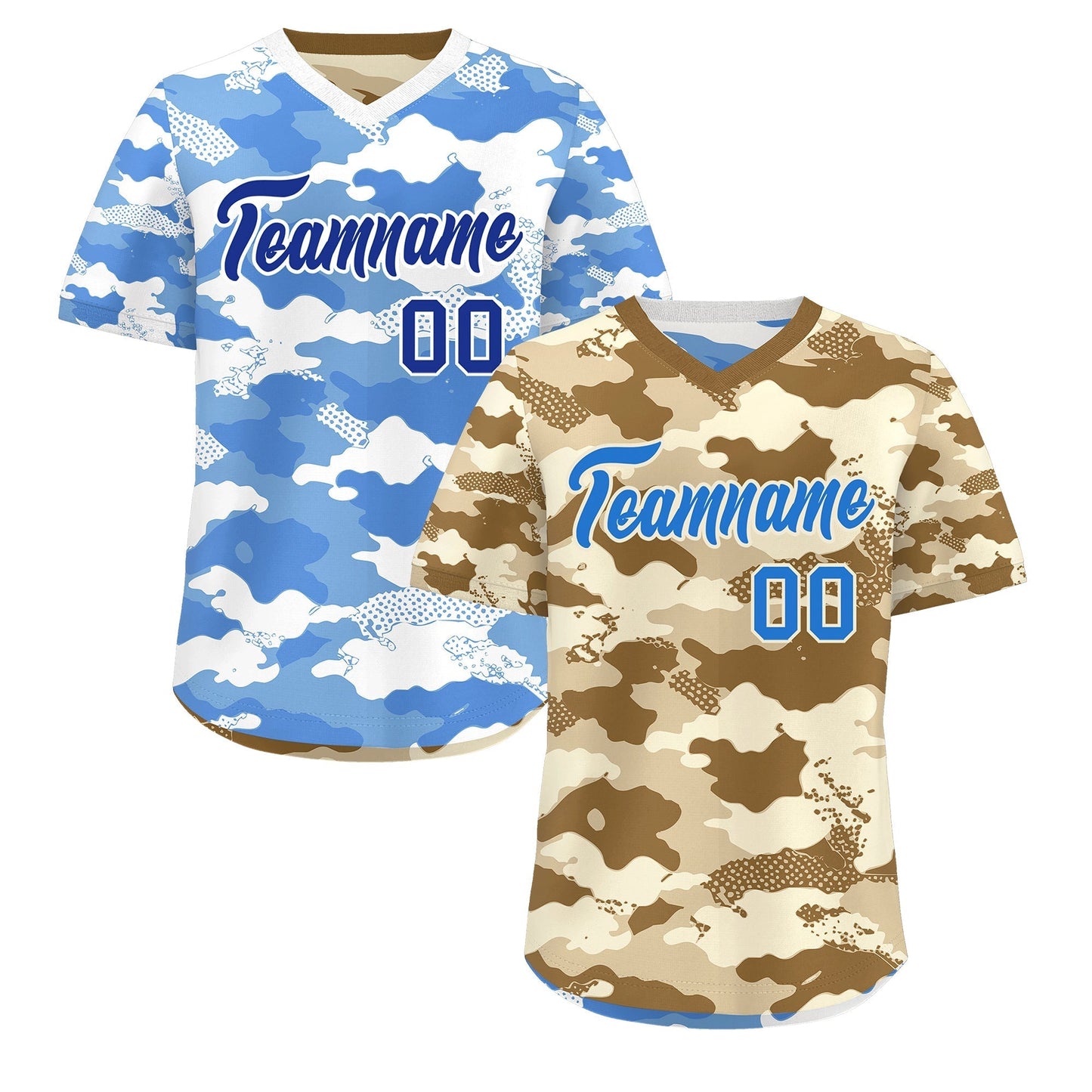 Custom Camel Cream Powder Blue Reversible Pullover Baseball Jersey Camo Lightweight