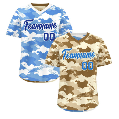 Custom Camel Cream Powder Blue Reversible Pullover Baseball Jersey Camo Lightweight