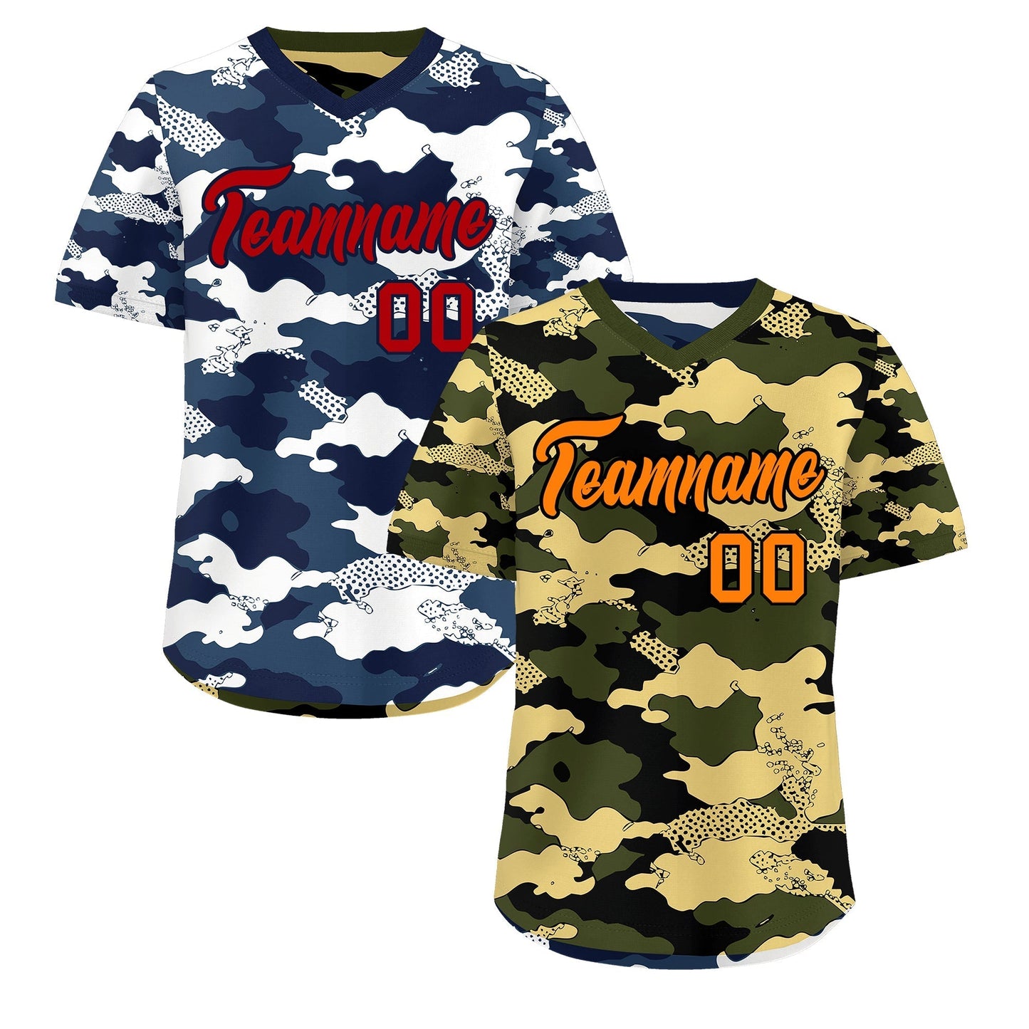 Custom Olive Khaki Midnight Blue Reversible Pullover Baseball Jersey Camo Stretch Fabric