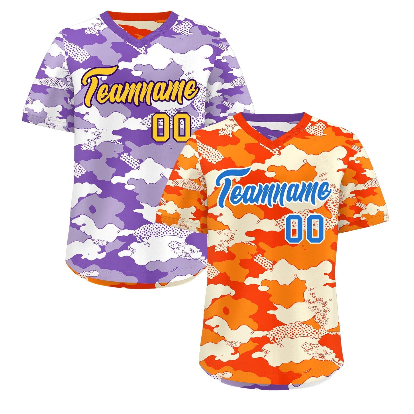Custom Orange Purple Reversible Pullover Baseball Jersey Camo Breathable