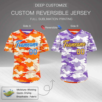 Custom Orange Purple Reversible Pullover Baseball Jersey Camo Breathable