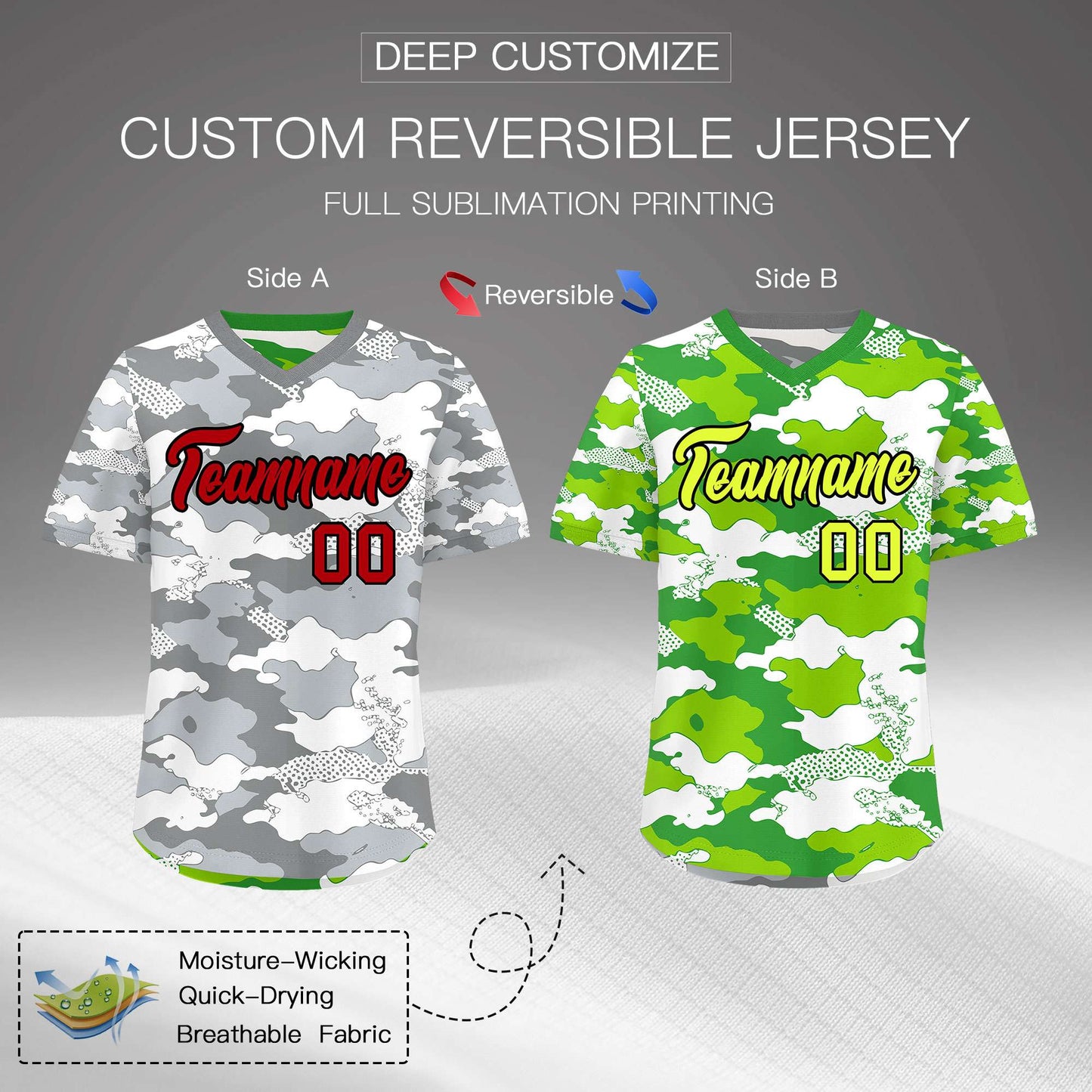Custom Silver Light Green Reversible Pullover Baseball Jersey Camo Lightweight