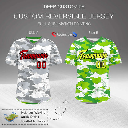 Custom Silver Light Green Reversible Pullover Baseball Jersey Camo Lightweight