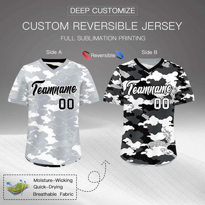 Custom White Black Reversible Pullover Baseball Jersey Camo Breathable