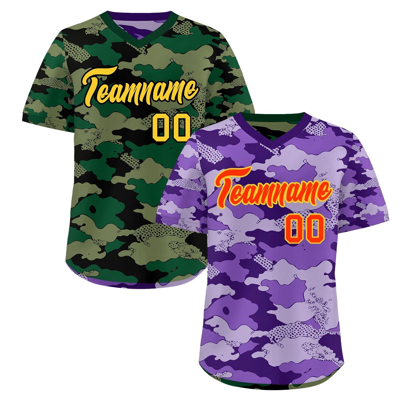 Custom Light Purple Dark Green Reversible Pullover Baseball Jersey Camo Lightweight