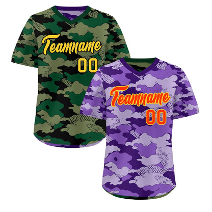 Custom Light Purple Dark Green Reversible Pullover Baseball Jersey Camo Lightweight
