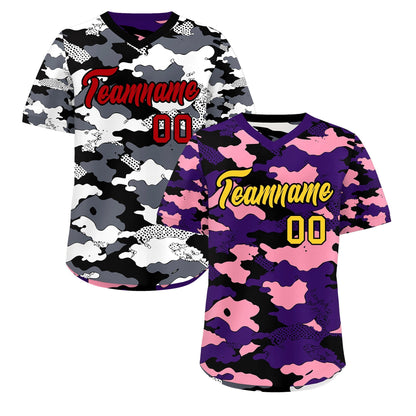 Custom Purple Light Pink White Reversible Pullover Baseball Jersey Camo Stretch Fabric