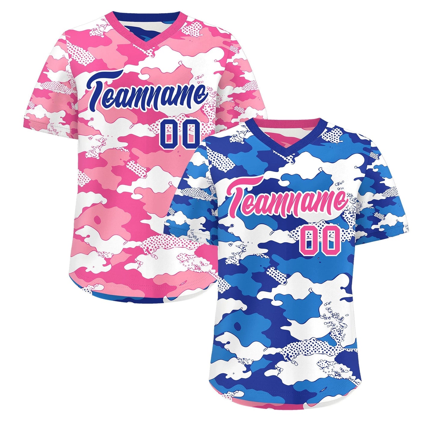 Custom Royal Blue Pink White Reversible Pullover Baseball Jersey Camo Breathable