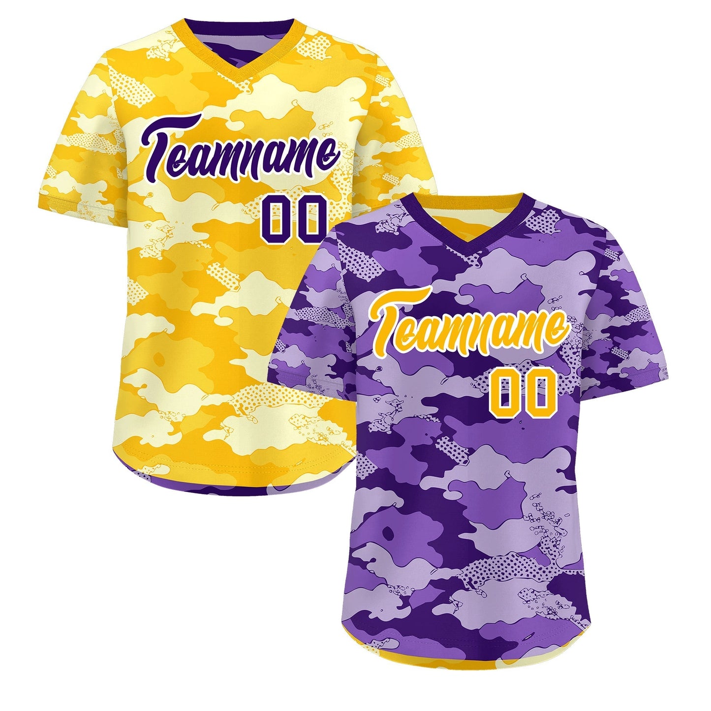 Custom Light Purple Yellow Cream Reversible Pullover Baseball Jersey Camo Lightweight