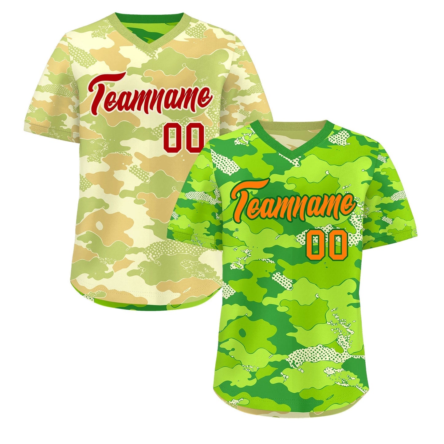 Custom Neon Green Cream Khaki Reversible Pullover Baseball Jersey Camo Breathable