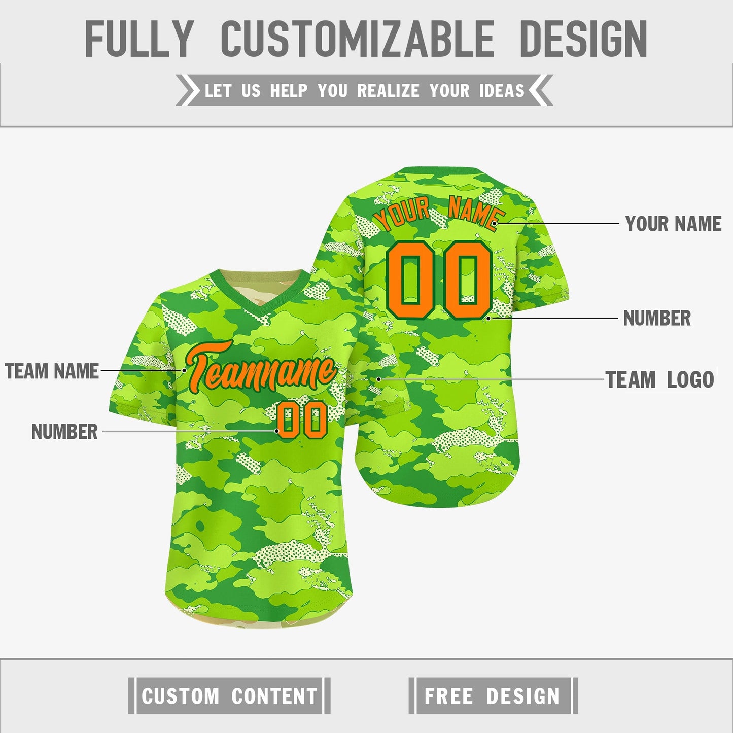 Custom Neon Green Cream Khaki Reversible Pullover Baseball Jersey Camo Breathable