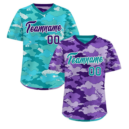 Custom Purple Light Purple Bright Green Reversible Pullover Baseball Jersey Camo Lightweight