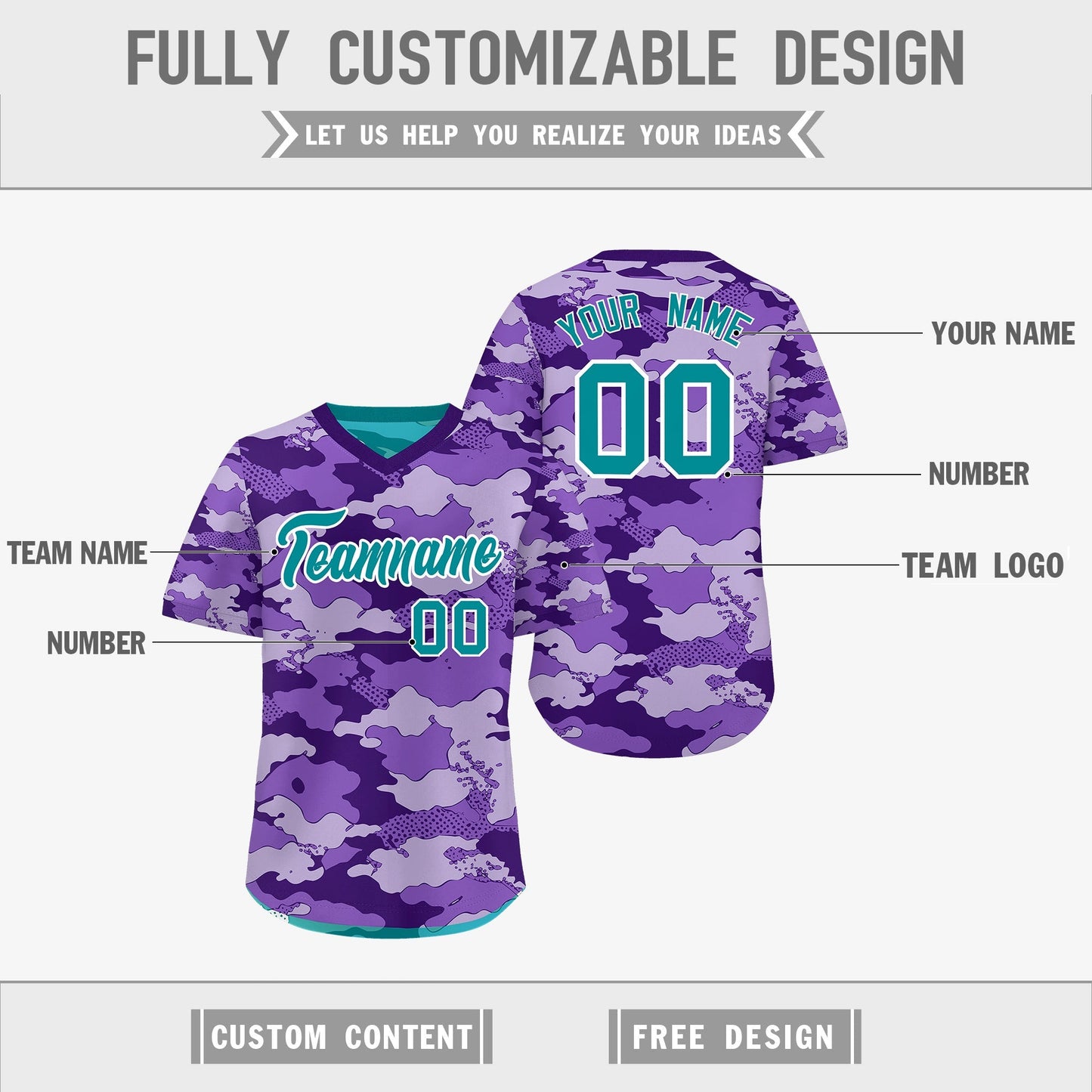 Custom Purple Light Purple Bright Green Reversible Pullover Baseball Jersey Camo Lightweight