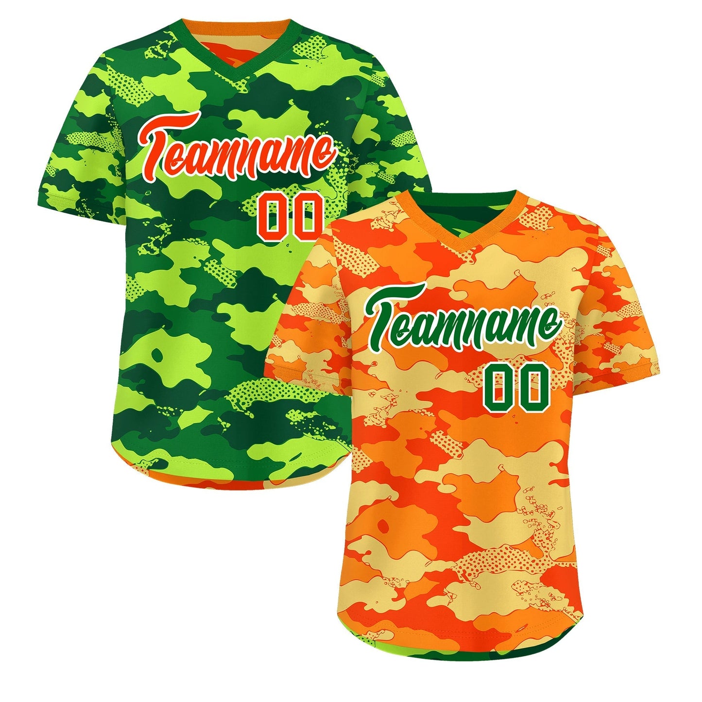 Custom Orange Dark Green Kelly Green Reversible Pullover Baseball Jersey Camo Breathable