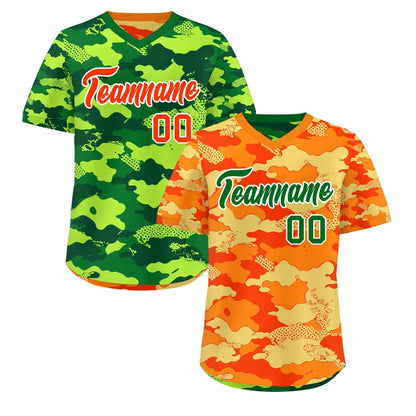 Custom Orange Dark Green Kelly Green Reversible Pullover Baseball Jersey Camo Breathable