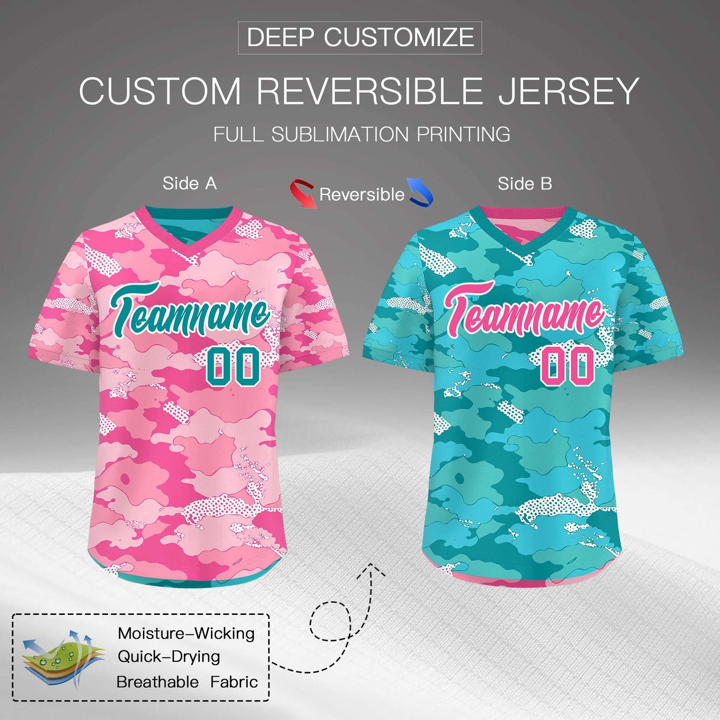 Custom Light Pink Pink White Reversible Pullover Baseball Jersey Camo Lightweight