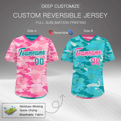 Custom Light Pink Pink White Reversible Pullover Baseball Jersey Camo Lightweight