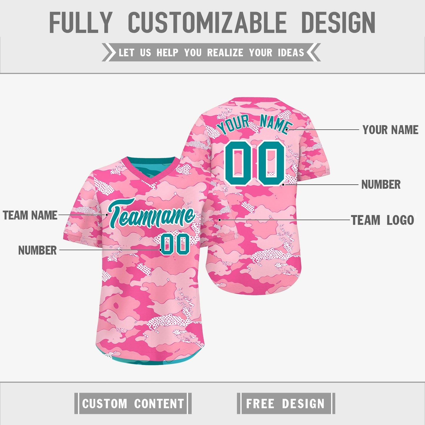 Custom Light Pink Pink White Reversible Pullover Baseball Jersey Camo Lightweight