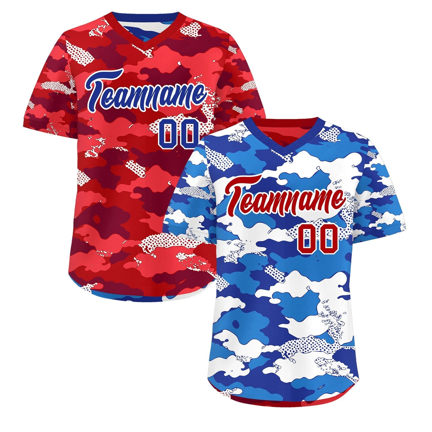 Custom Royal Royal Blue Red Reversible Pullover Baseball Jersey Camo Breathable