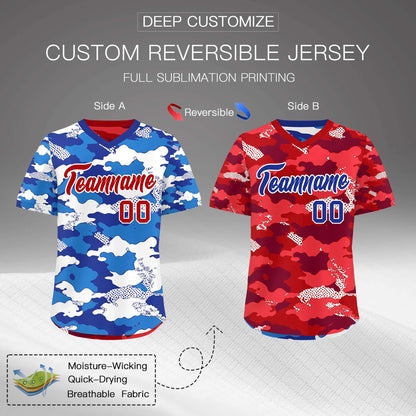 Custom Royal Royal Blue Red Reversible Pullover Baseball Jersey Camo Breathable
