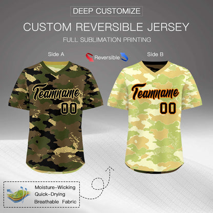 Custom Olive Light Brown Khaki Reversible Pullover Baseball Jersey Camo Lightweight