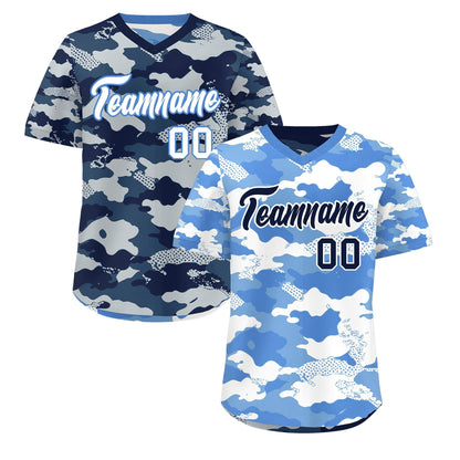 Custom Powder Blue Midnight Blue Silver Reversible Pullover Baseball Jersey Camo Breathable
