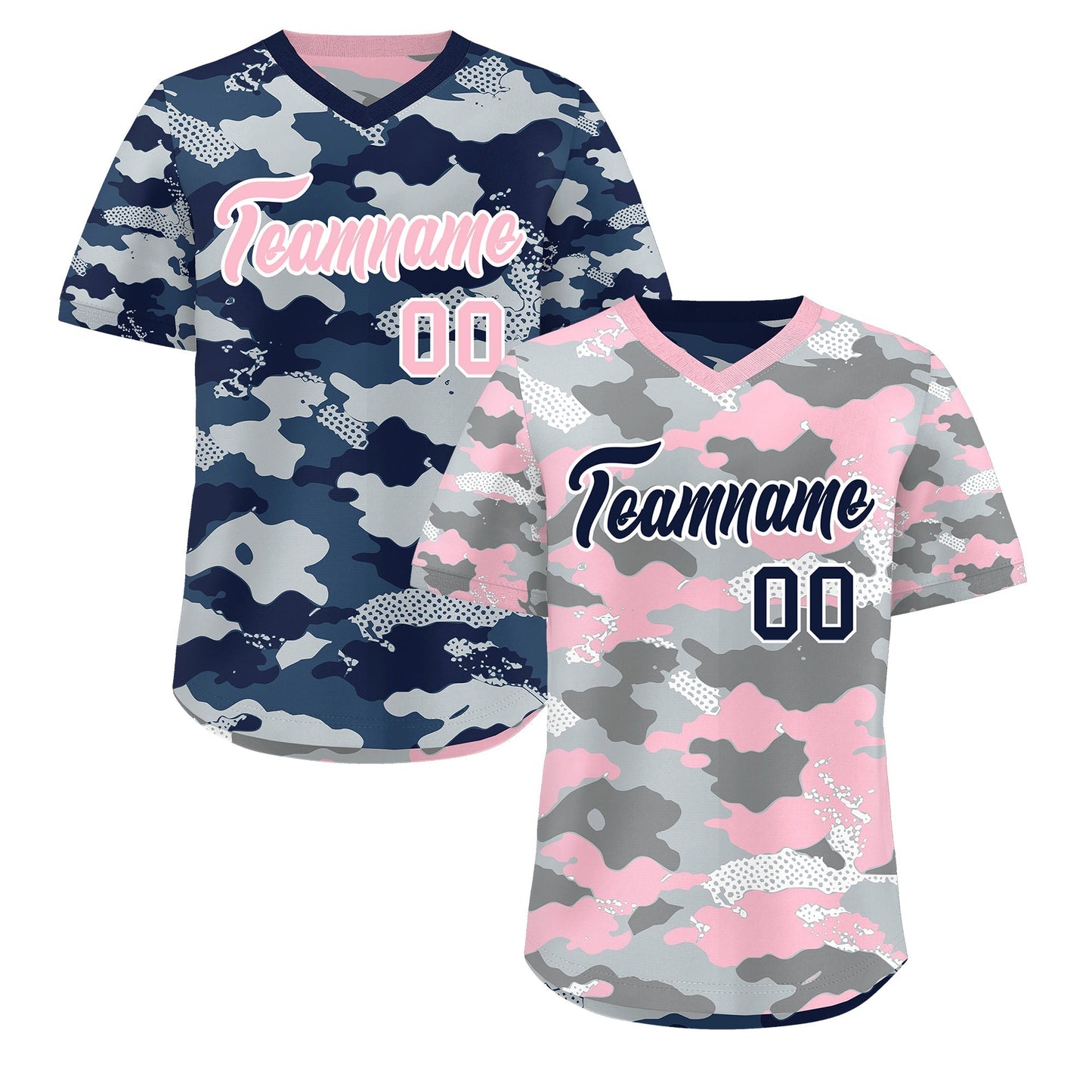 Custom Silver Gray Light Pink Reversible Pullover Baseball Jersey Camo Lightweight