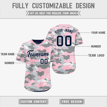Custom Silver Gray Light Pink Reversible Pullover Baseball Jersey Camo Lightweight