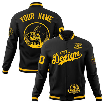 Custom Black Gold Jacket Classic Style Full-Snap Club & Spirit Wear Breathable