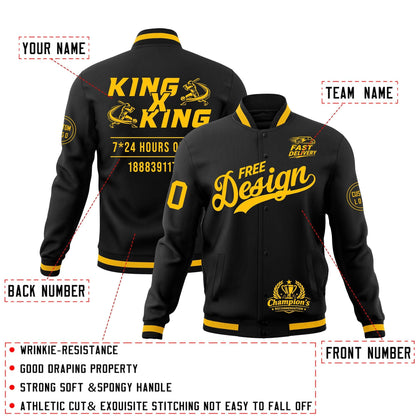 Custom Black Gold Jacket Classic Style Full-Snap Club & Spirit Wear Wrinkle-Resistant