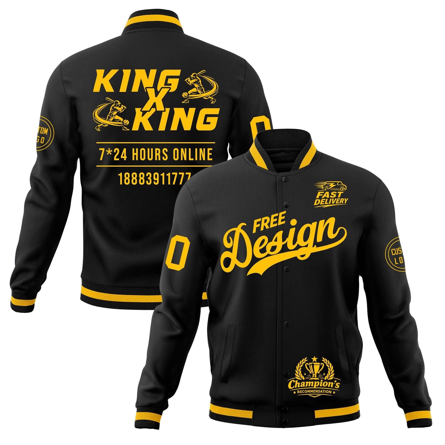 Custom Black Gold Jacket Classic Style Full-Snap Club & Spirit Wear Wrinkle-Resistant