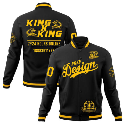 Custom Black Gold Jacket Classic Style Full-Snap Club & Spirit Wear Wrinkle-Resistant