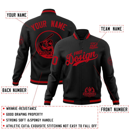 Custom Black Red Jacket Classic Style Full-Snap Club & Spirit Wear Breathable