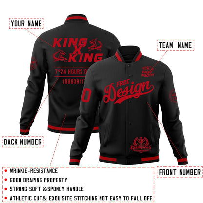 Custom Black Red Jacket Classic Style Full-Snap Club & Spirit Wear Wrinkle-Resistant