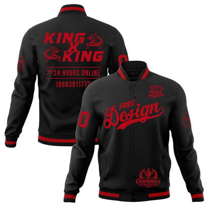 Custom Black Red Jacket Classic Style Full-Snap Club & Spirit Wear Wrinkle-Resistant