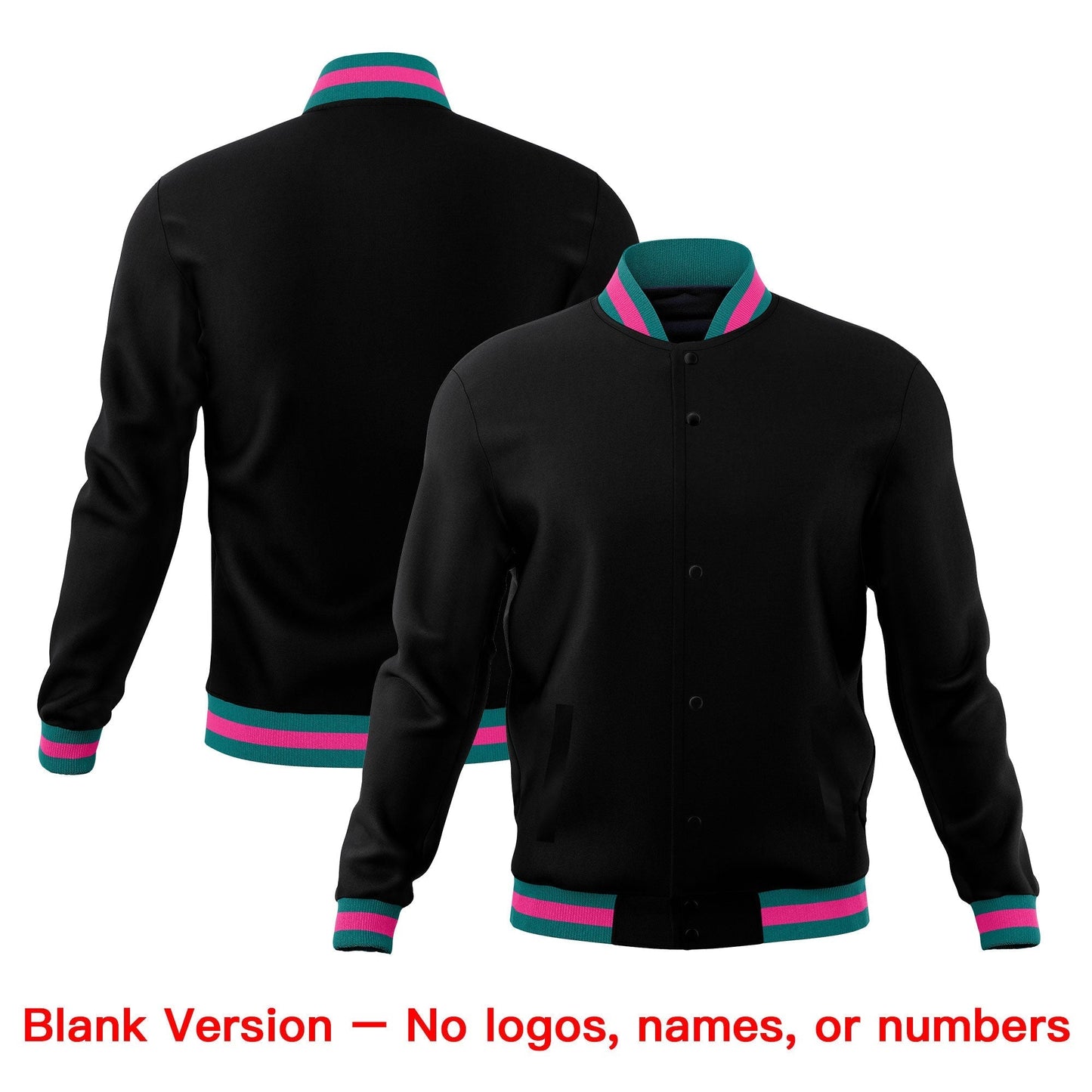 Custom Black Teal Pink Jacket Classic Style Full-Snap Club & Spirit Wear Wrinkle-Resistant