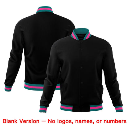 Custom Black Teal Pink Jacket Classic Style Full-Snap Club & Spirit Wear Wrinkle-Resistant
