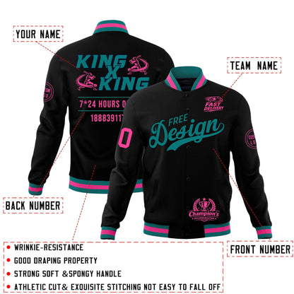 Custom Black Teal Pink Jacket Classic Style Full-Snap Club & Spirit Wear Wrinkle-Resistant