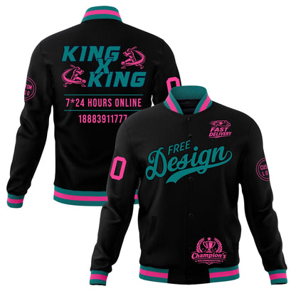 Custom Black Teal Pink Jacket Classic Style Full-Snap Club & Spirit Wear Wrinkle-Resistant
