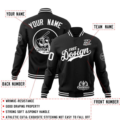 Custom Black White Jacket Classic Style Full-Snap Club & Spirit Wear Breathable