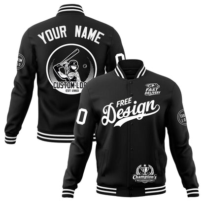 Custom Black White Jacket Classic Style Full-Snap Club & Spirit Wear Breathable