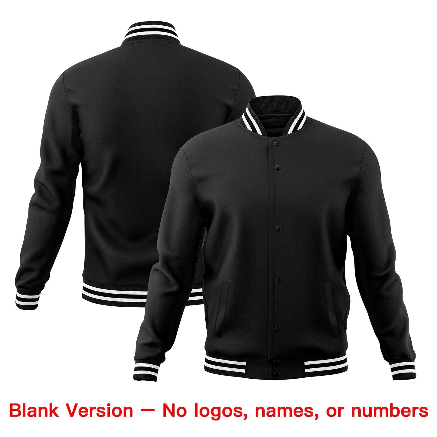 Custom Black White Jacket Classic Style Full-Snap Club & Spirit Wear Wrinkle-Resistant